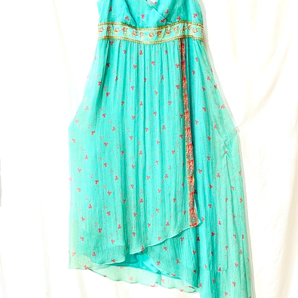 Turquoise Floral Dress with Gold Accents